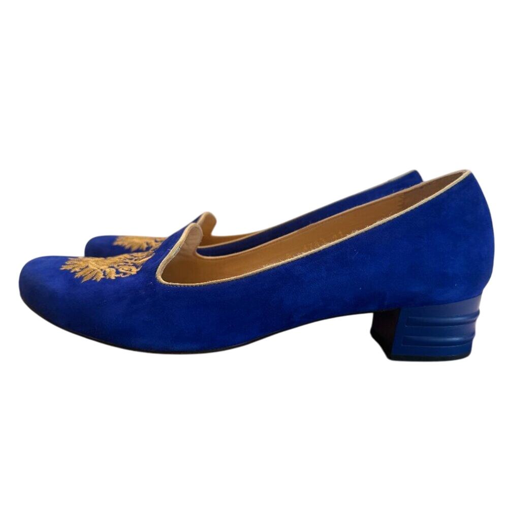 Vesba Cobalt Blue Suede Embroidered Loafers Low Heel EU 41 US 9.5 - Picture 2 of 16